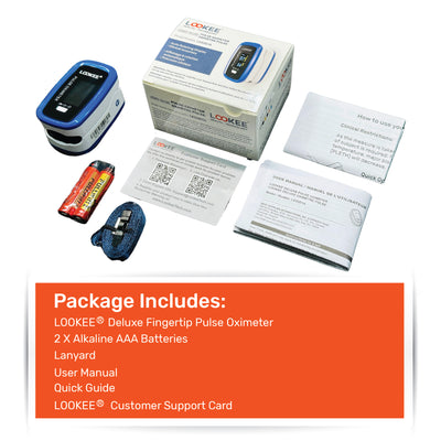 LOOKEE® LK50D1A Deluxe Finger Pulse Oximeter | Blood Oxygen Saturation Monitor with Auto-Rotate Screen | Available in Canada Only