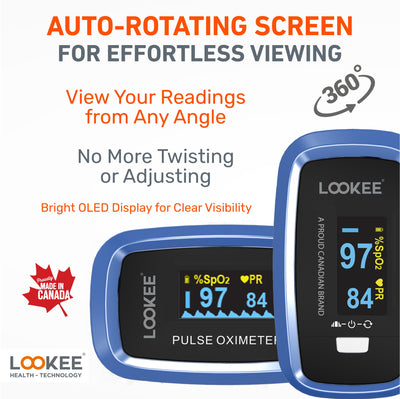 LOOKEE® Finger Pulse Oximeter | Auto-Rotating Screen | LK50D1 Deluxe Finger Pulse Oximeter