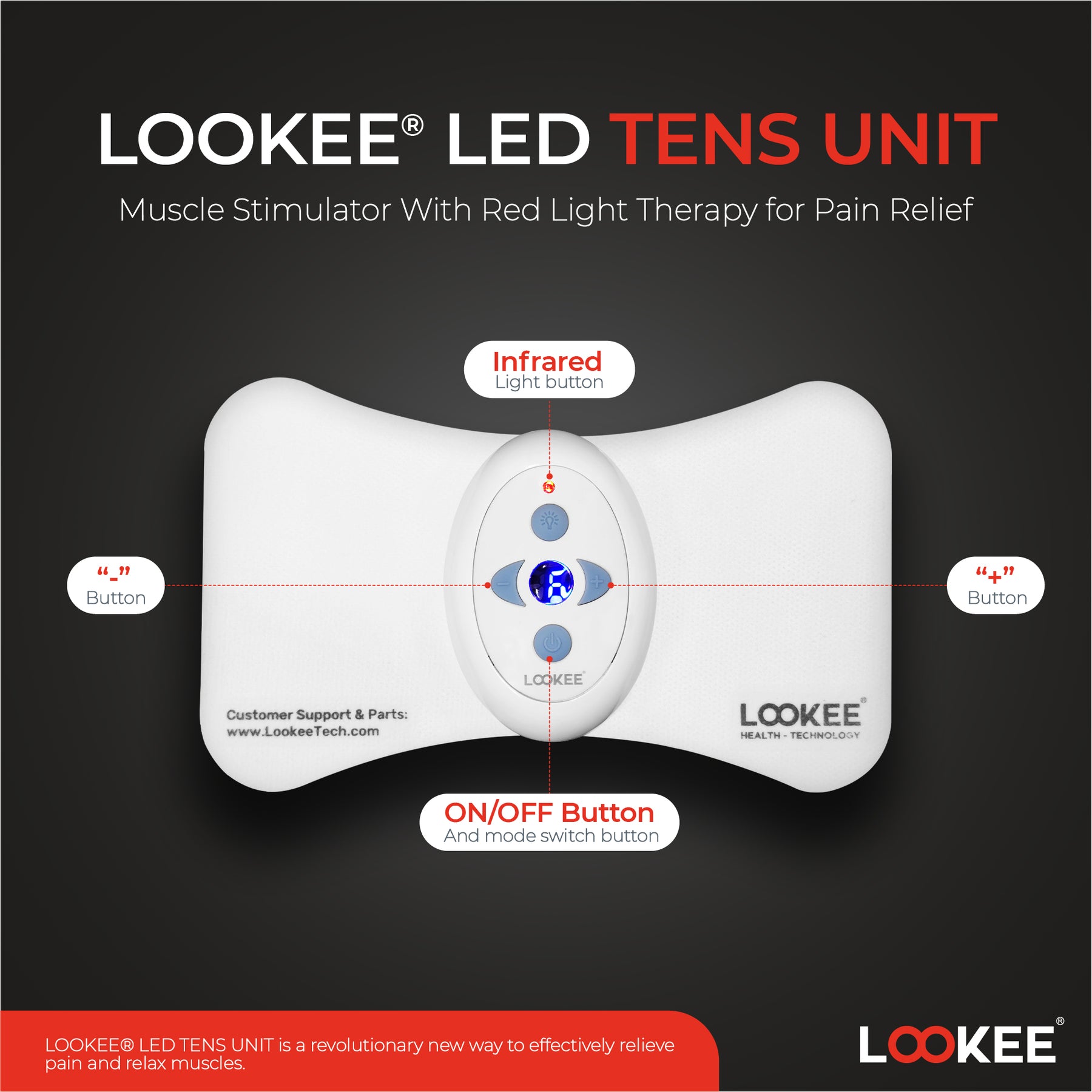 Replacement Tens Pads for LOOKEE LED Tens Unit - 1 Pack of 3 Pads