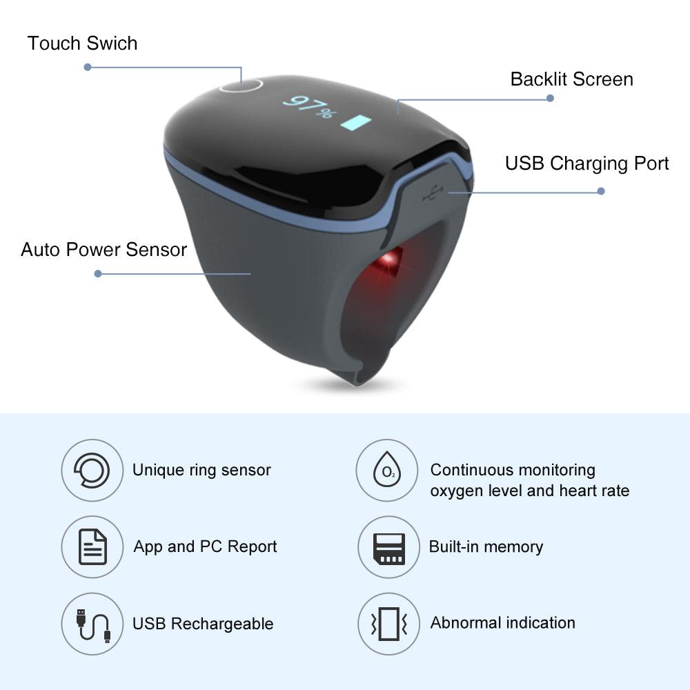 Overnight Track Oxygen Level & Heart Rate with Vibration Alert on Finger